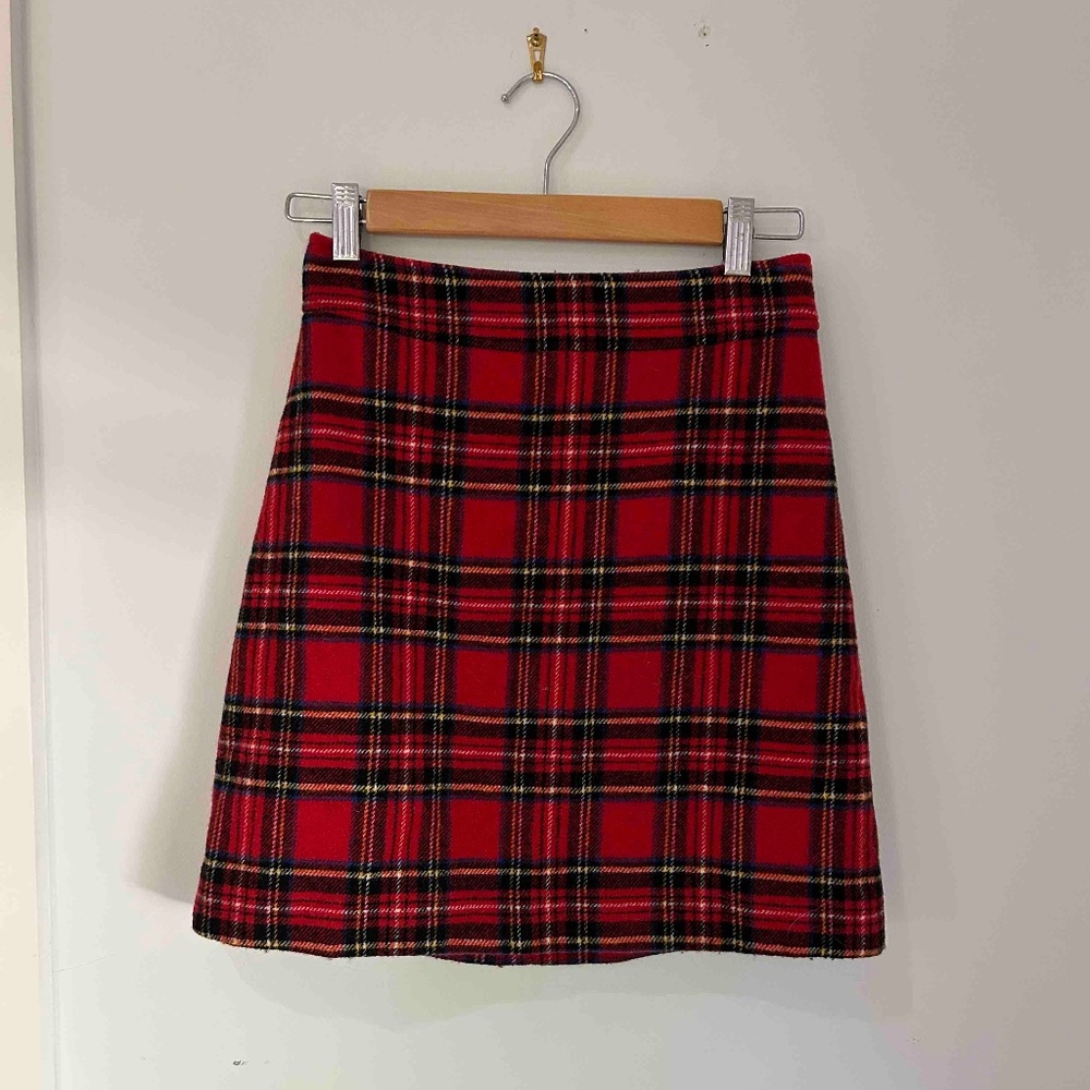 J. Crew Red Plaid Wool Skirt sz 00